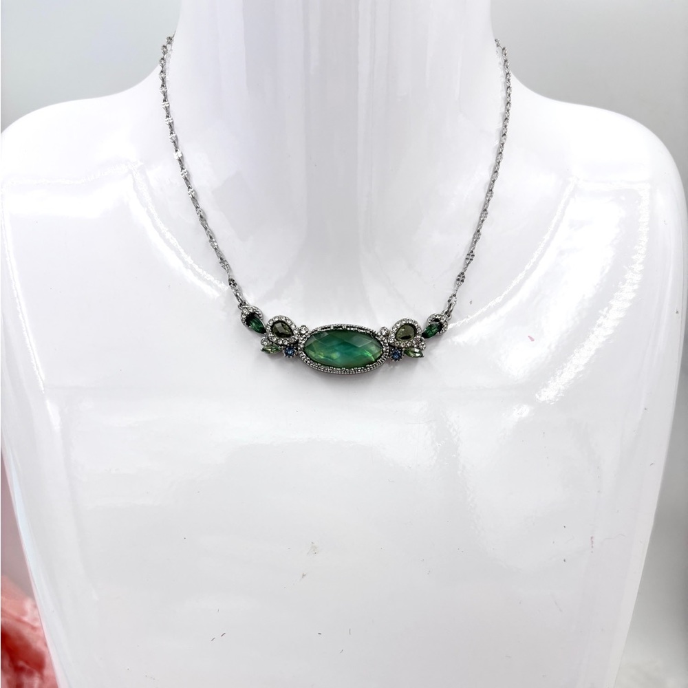 Jenny Peckham Green Crystal Silvertone Necklace-NWT